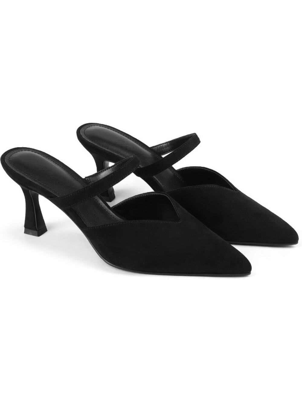 Women's Black-Suede High Heel Mules Pointy Toe Pumps Memory Foam Insole Heels